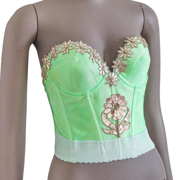 Embroidered Green Floral Corset Womens Bustier Top Elegant Floral Shapewear 34C - Picture 2 of 6
